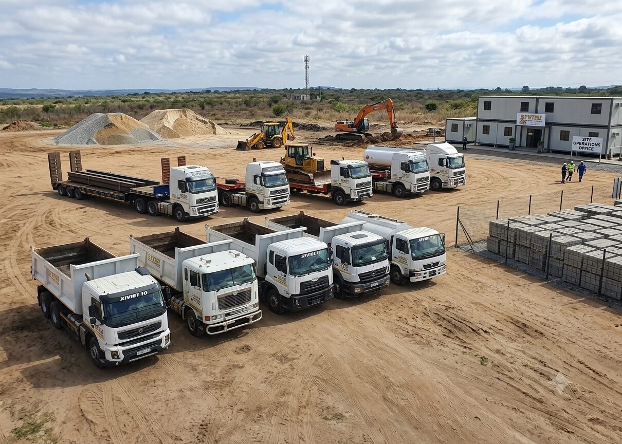 Fleet of dump trucks